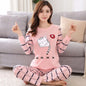Autumn Thin 2pieces Pijamas Set Women 2026 Cartoon Round Neck Girls Pajamas Sets Honey Boof Full Sleepwear Clothes Sleep Tops