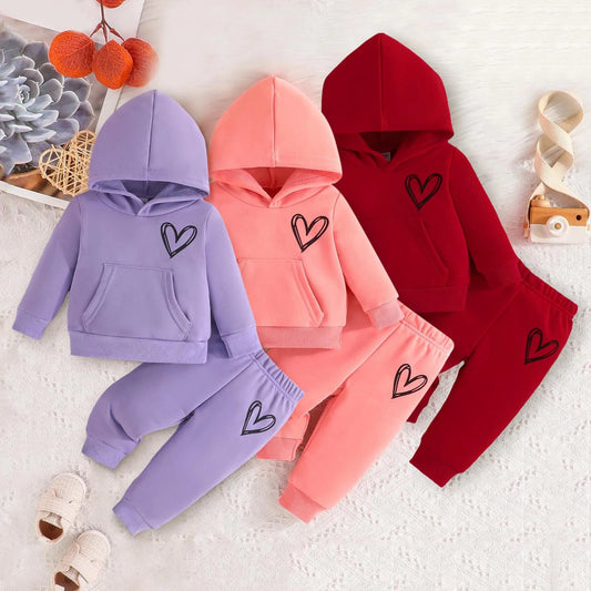 Children Hooded Tracksuits Suits 3-24M Toddler Boys Girls Clothing Suit Heart Print Sweatshirt And Sports Pants Set