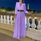BWQ Splice Sequins Maxi Dresses For Women Fashion Folds Loose V Neck Elegant Dress Femme Party Evening Dresses Luxury 2026