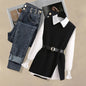 2026 Spring New Korean Elegant in Matching Set Women's Fashion Knitted Vest+ Shirt+ Jeans Three Piece Female Chic Denim Pants Suit