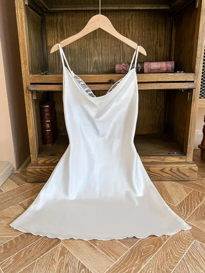 Bow Knot Party Dresses Mini Dress Disney Stitch Pajama Skirt Satin Surface Women's Fashion Summer 2025 Sexy Lace Backless Disney