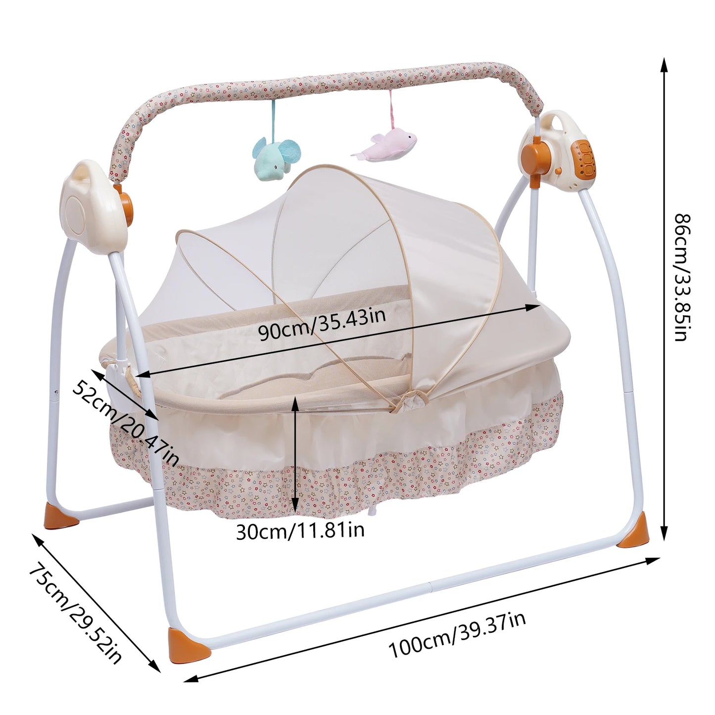 5 Gears Electric Auto-Swing Baby Crib Cradle Sleep Bed Infant Rocker + Net Music Bluetooth Music Adjustable+ Mat