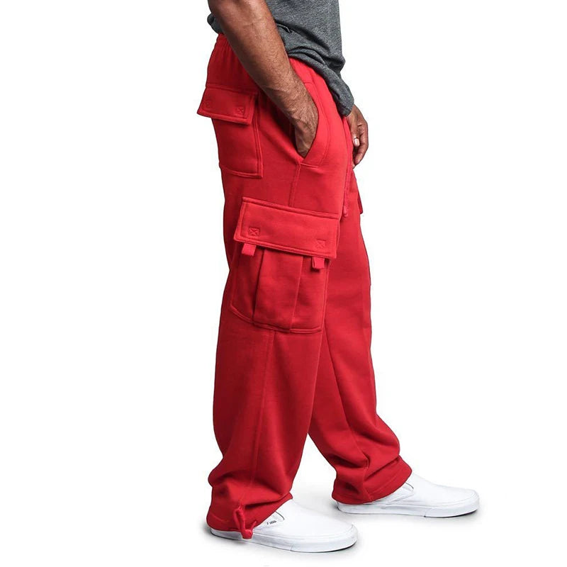 Men's Sweatpants Straight Fit Joggers for Sports and Streetwear Loose Oversized Drawstring Long Pants Men Multi-pocket Pants