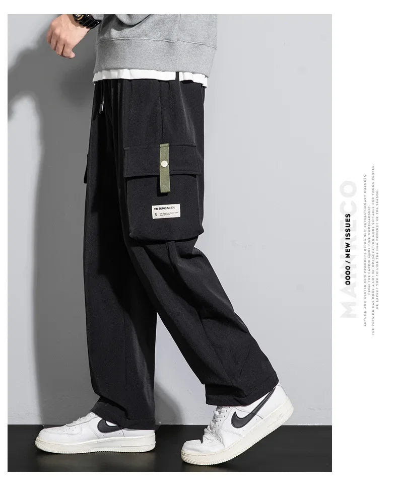 2025 Cargo Pants Men Straight Fit Wide Leg Fleece Lined Trouser Male Winter Fashion Loose Baggy Large Plus Size Warm Streetwear