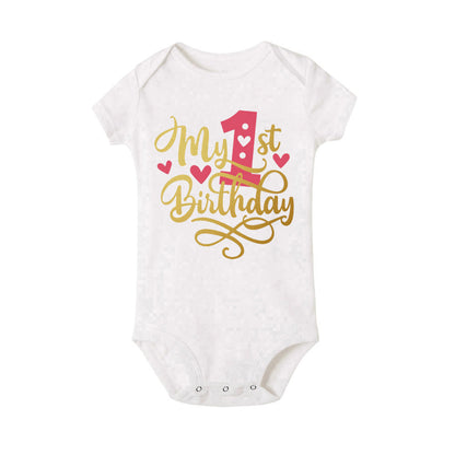 My 1st Birthday Print Baby Romper Infant Bodysuit Newborn Short Princess Sleeve Jumpsuit Baby Girl Birthday Party Outfit Clothes