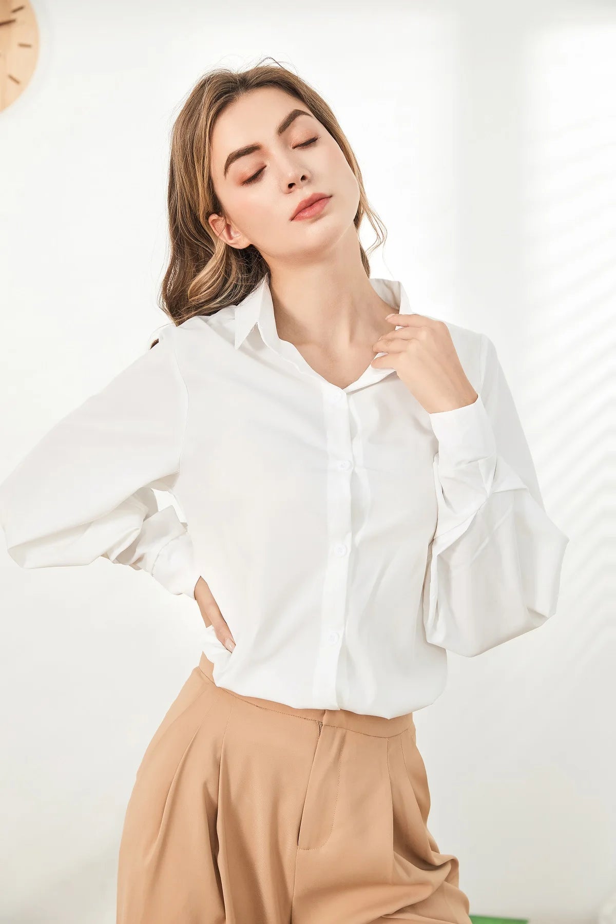 Lantern Sleeves Vintage Shirts Women Elegant White Women's Blouse with Lush Sleeves 2026 Fashion Button Up Shirt Black dropship