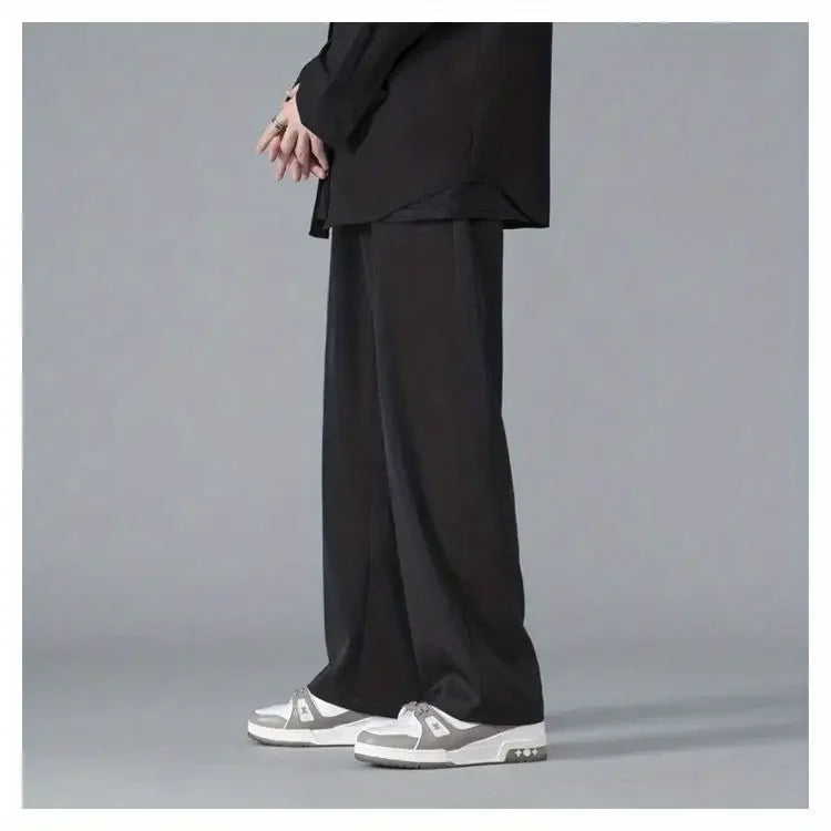 2026 Spring New Solid Color Straight Pants Man Elastic Waist Loose Casual Harajuku Trousers Japanese Style Thin Style Clothes