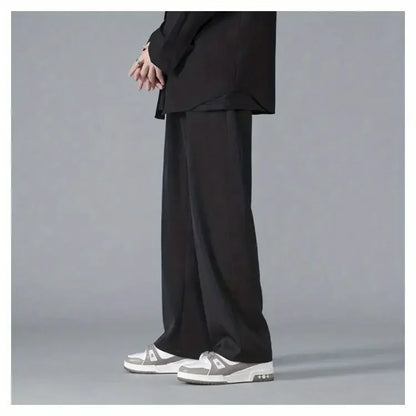 2026 Spring New Solid Color Straight Pants Man Elastic Waist Loose Casual Harajuku Trousers Japanese Style Thin Style Clothes