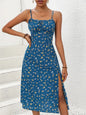2026 Summer Sexy Spaghetti Straps Dress Women Fashion Polka Dot Print Sleeveless Slit Dress Boho Casual Beach Midi Dresses