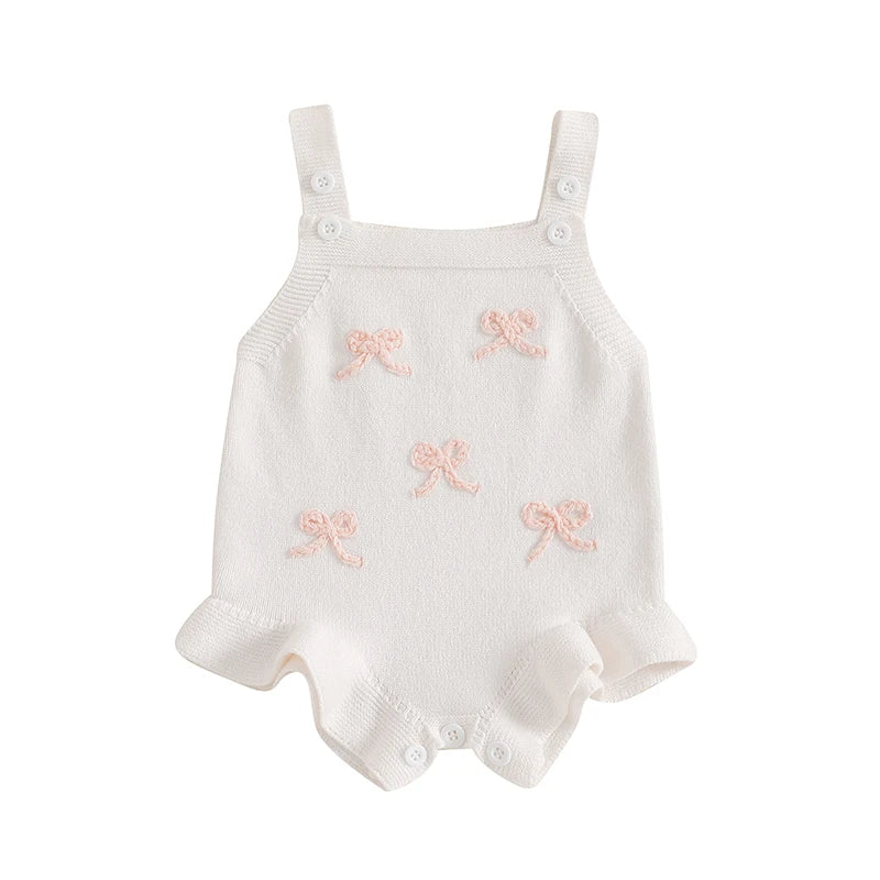 Suefunskry Baby Girl Overalls, Sleeveless Bows Pattern Knit Romper Bodysuit Spring Fall Clothes for Casual Daily