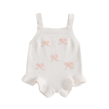 Suefunskry Baby Girl Overalls, Sleeveless Bows Pattern Knit Romper Bodysuit Spring Fall Clothes for Casual Daily