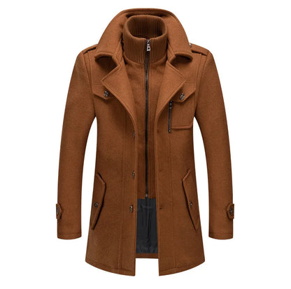 2026 Men's Woolen Coat Middle-aged Double Collar Autumn And Winter Warm Fashion Slim-fitting Woolen Men's Coat Pocket