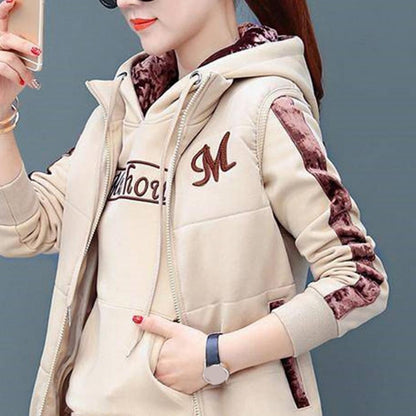 3Pcs/Set Simple Waistcoat Hoodie Pants Patchwork Color Women Tracksuit Multi Pockets Cold Resistant