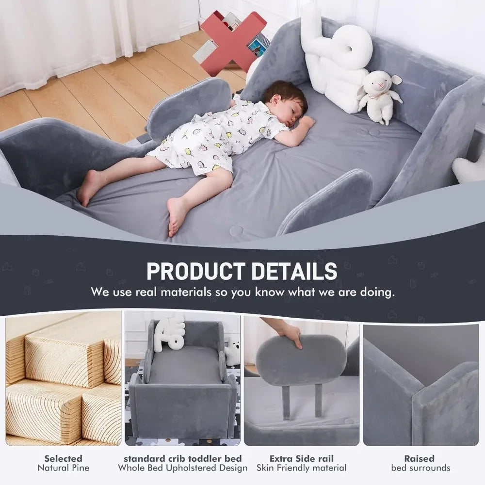 Toddler Bed, Child Bed for Kids with Extra Safety Broad, Standard Crib Size Toddler Bed, Certified Fabric Toddler Beds