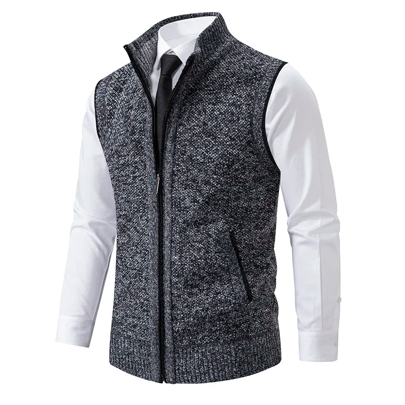 Vest Men Knitted Sleeveless Sweater Jacket Wool Velvet Zipper Cardigan Turn-down Pullovers Turtleneck Sweater coat Knit Waistcoat