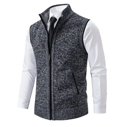 Vest Men Knitted Sleeveless Sweater Jacket Wool Velvet Zipper Cardigan Turn-down Pullovers Turtleneck Sweater coat Knit Waistcoat