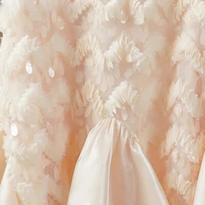 2025 Girls New High-end Dress Costumes Formal Clothes Beige Summer Matching Clothes White Short Sleeves Princess Party Wedding