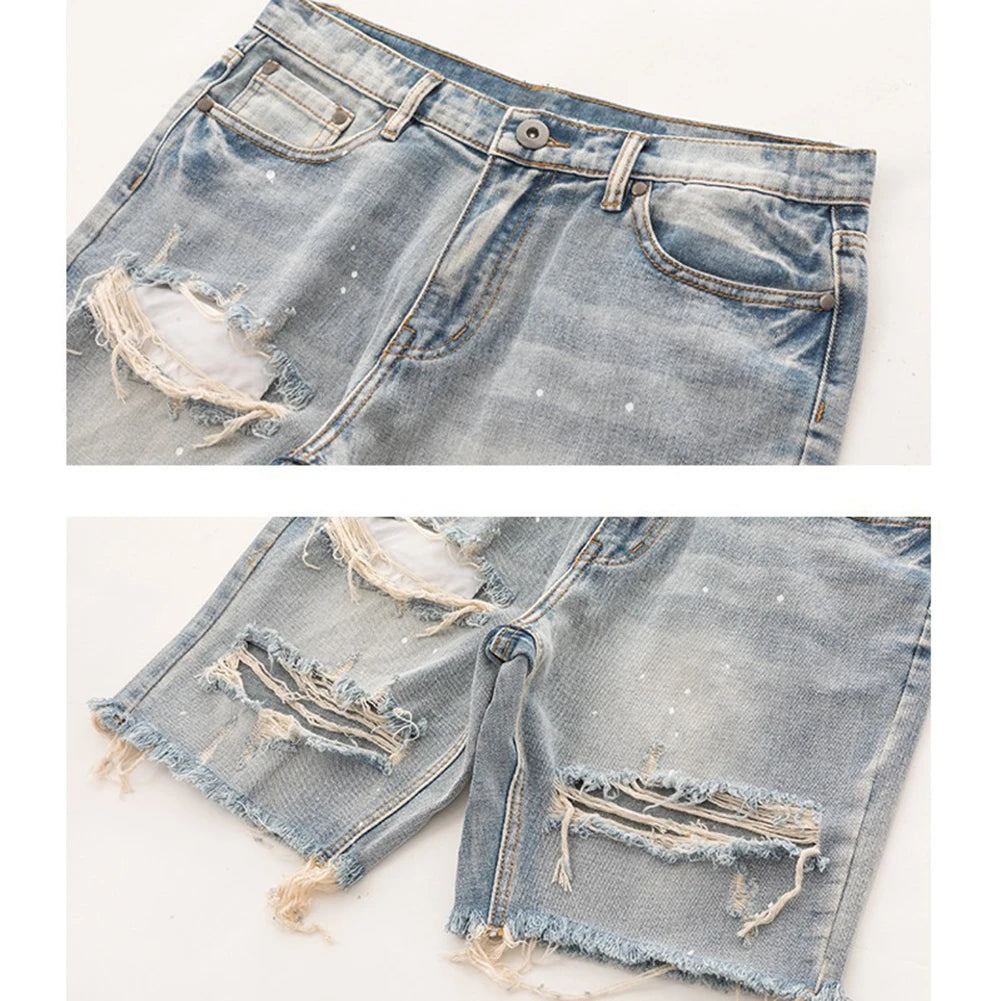Men's Summer Distressed Shorts Fashion Slim Ripped Short Jeans Vintage Streetwear
