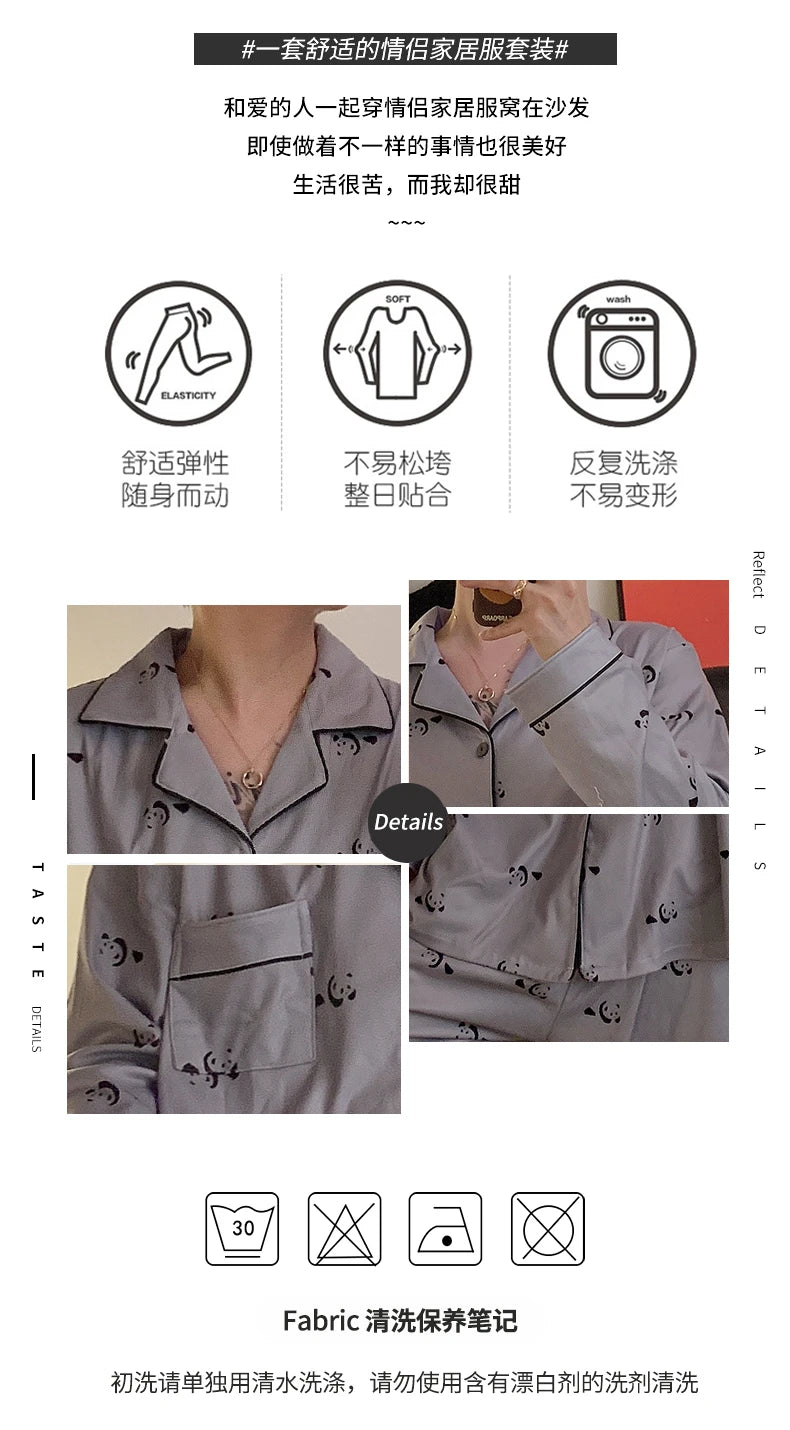 Pajama Women Pajama Man Set Cotton Plus Size Spring Autumn Long-sleeved Korean Cardigan Casual V-neck Nightwear Couple Pyjama
