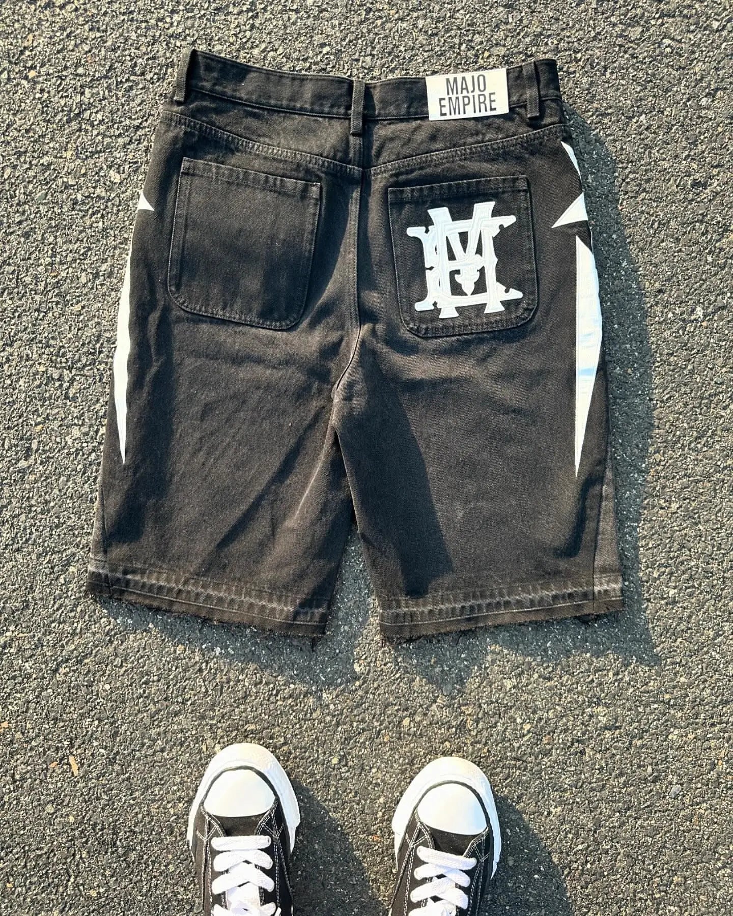 American fashion trend Street style wide-leg Jeans for men Y2k embroidered baggy jeans Goth punk High street casual shorts