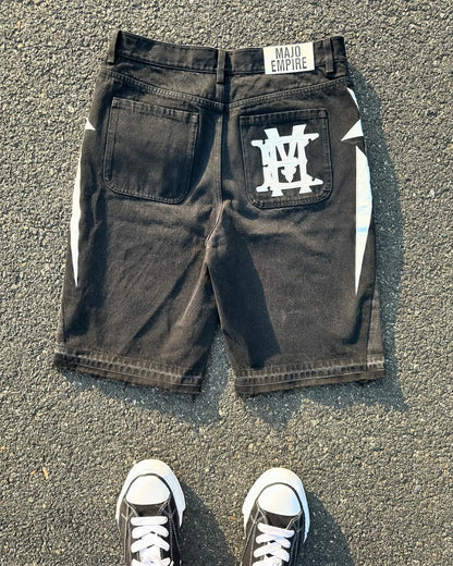 American fashion trend Street style wide-leg Jeans for men Y2k embroidered baggy jeans Goth punk High street casual shorts