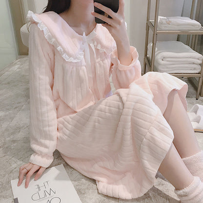 Square Collar Women Pajamas Set Winter Sleepwear Fleece Velvet 2 Piece Pant Home Suit Fluffy Korean Solid Pajama Warm Night Wear