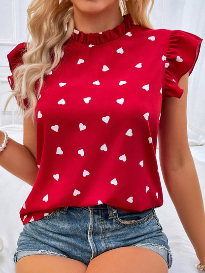 Fashion Chiffon Print Women's Shirt Casual Ruffle Short Sleeve Top Pink Chic Woman Blouse And Shirts Elegant Blouses Summer 2026