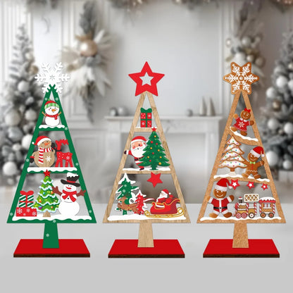 Holiday Wooden Decoration Compact Wooden Christmas Tree Wooden Tabletop Christmas Tree Christmas Party Ornament For Shelf Table