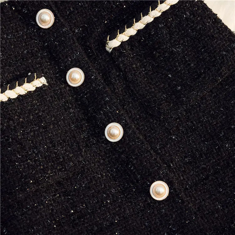 Black White Tweed Long Skirts Women Autumn Winter New Bright Silk Skirt Female Vintage High Waist A-line Wrap Skirt Office Lady