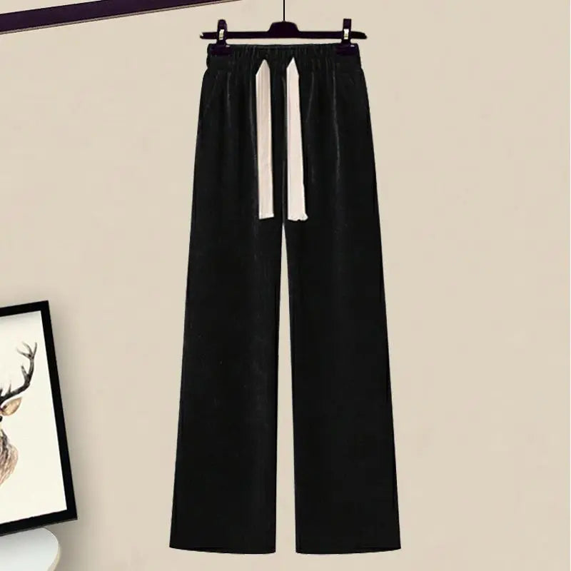 Autumn/Winter Women's Set 2026 New Korean Edition Casual Sweater Waist Cinching and Slimming Wide Leg Pants Two-piece Set