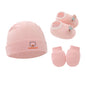 New Newborn Baby Cotton Beanies Hospital Hat Mittens Shoes Sets Solid Stretchy Infant Warm Cap Gloves 0-1 Years Old