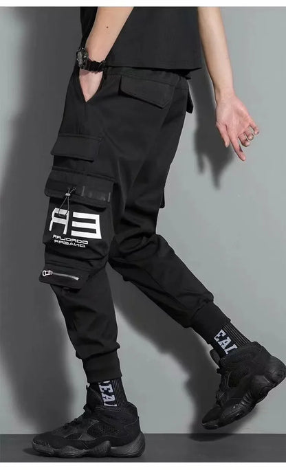 Thin Streetwear Casual Pants Men Ribbons Harem Jogging Pants Male Slim Fit Spring Cargo Pants Multi-Pockets Women Trouser J9