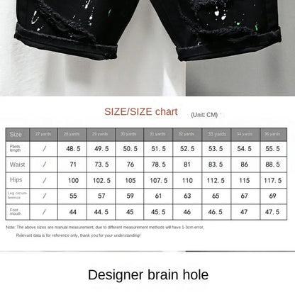 Fashion Summer New Casual Denim Jeans Knee Length Shorts for Men Black Cowboy Low Rise Ripped Holes Boyfriend Men's Denim Shorts