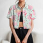 Women's Lapel Button Tank Tops Shirts Summer Casual Short Sleeve Shirts 3D Cherry Printed Women's Clothing Navel Exposed Shirts