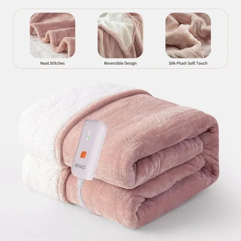 Heated Blanket Electric Throw 50''X60''-Soft Silky Plush Electric Blanket with 4 Heating Level & 3 Hour Auto Off Heating Blanket