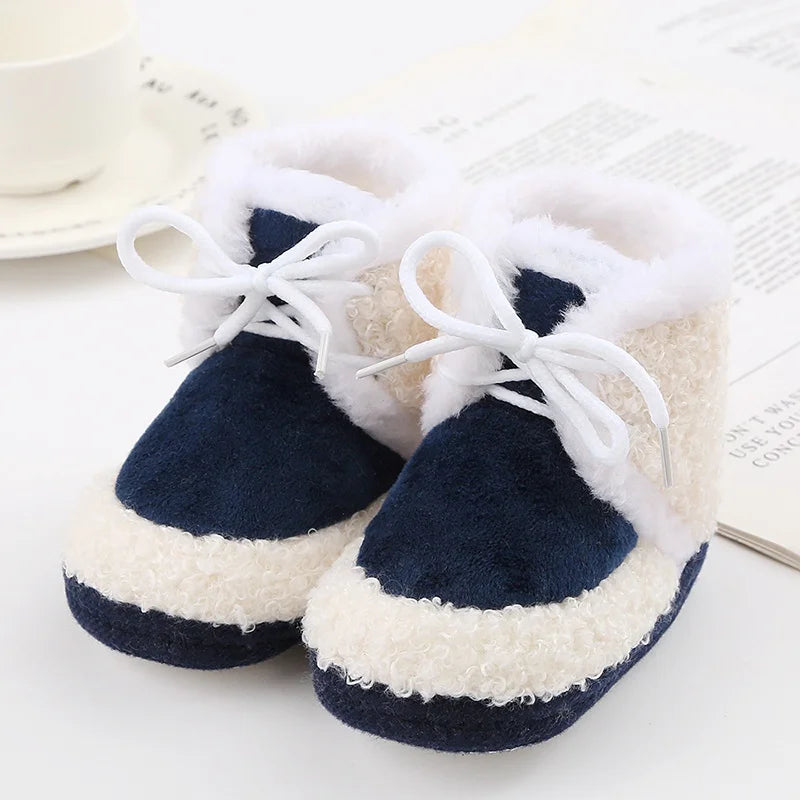 Baywell Baby Boots Newborn Winter Plush Snow Booties for Infant Boys Girls Soft Comfortable Lace Up Warming Shoes