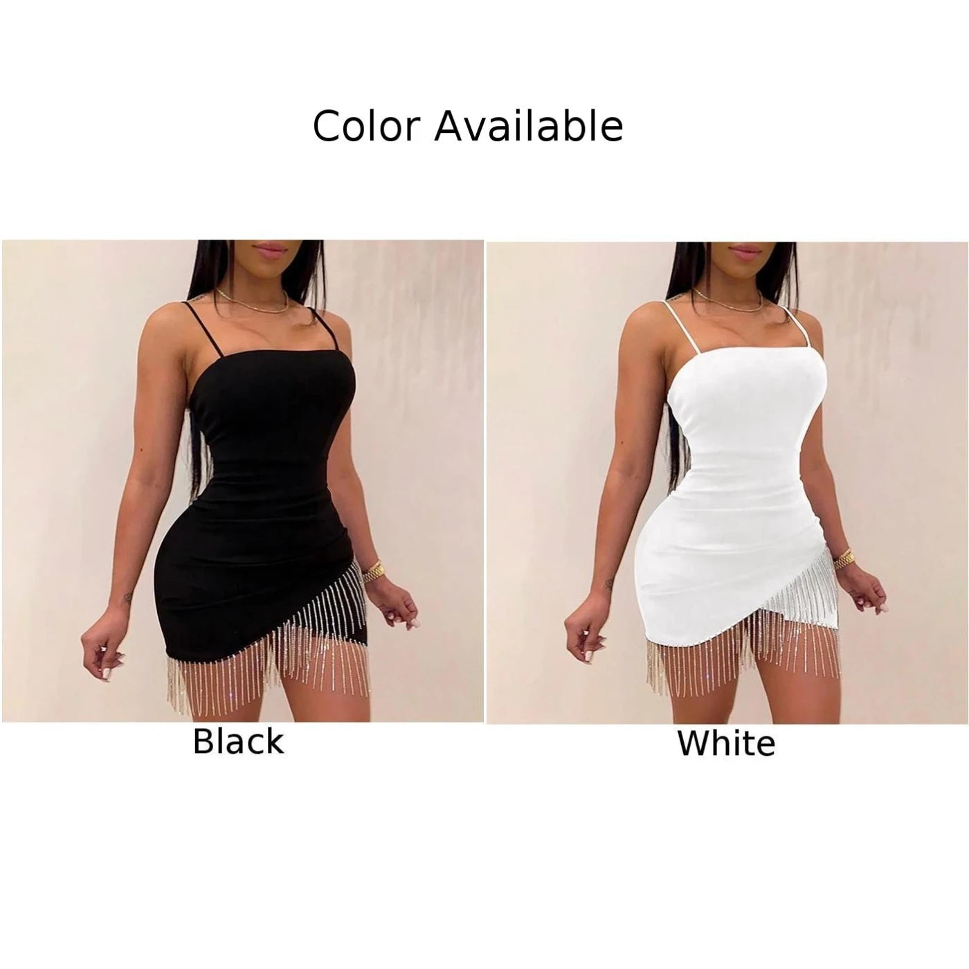 Birthday Woman Party Night Tassel Split Dress Short Sexy Dresses Summer Elegant Sleeveless Bodycon Solid Color White/Black