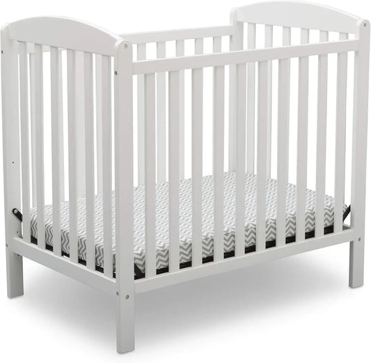 Children Emery Mini Convertible Baby Crib with 2.75-inch Mattress, Bianca White