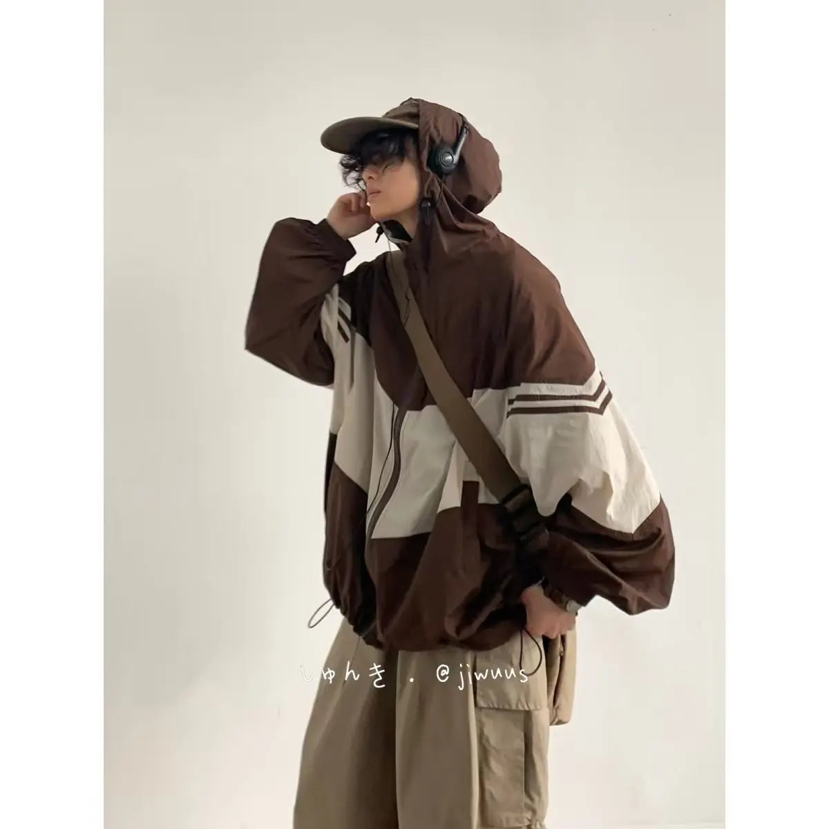 Men Jackets Hooded Baggy Patchwork Contrast Color Fashion Comfortable Waterproof Leisure Daily Retro Outer Japanese Style Chic