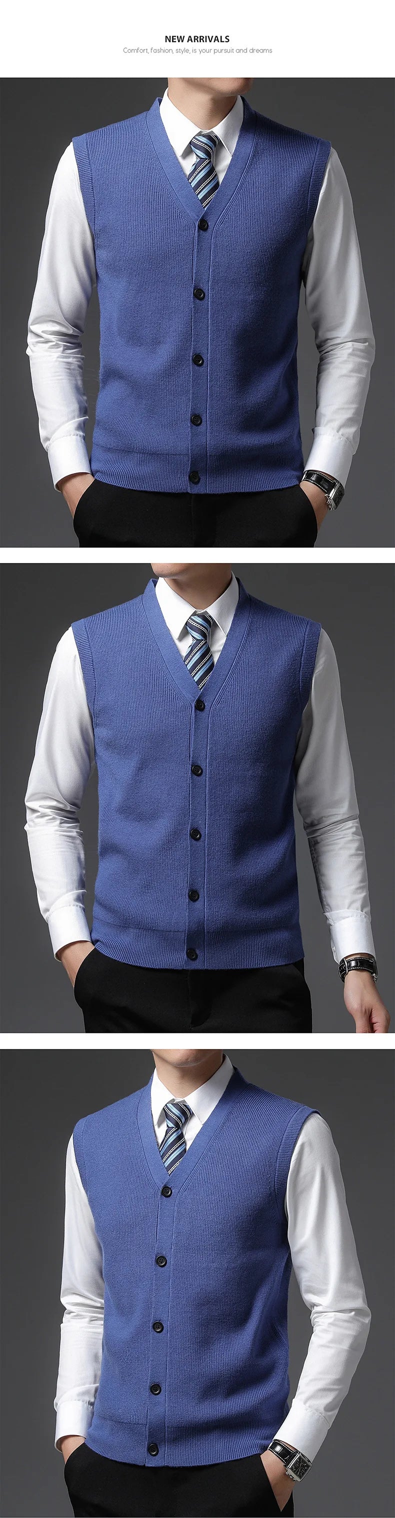 Men's Winter Knit Sweater Vest Young Men's Solid Color All-in-one Wool Vest Cardigan Top Men's Wear