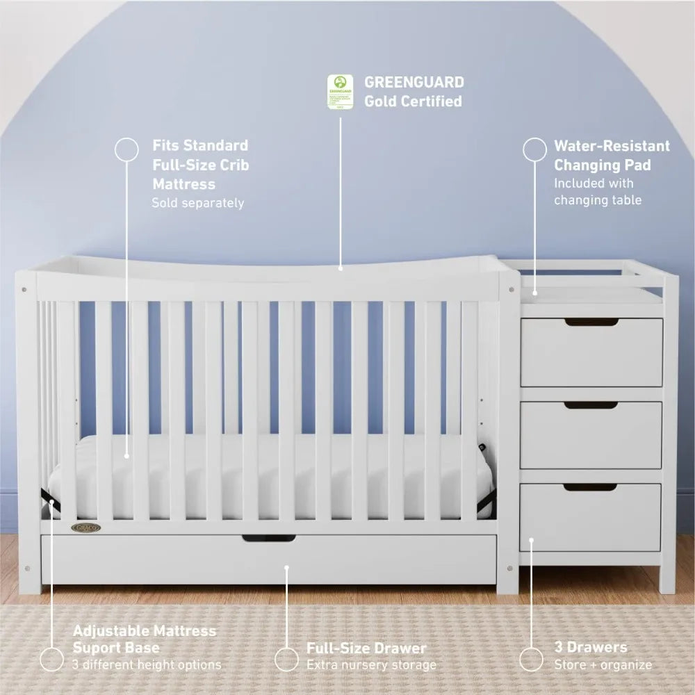 4-In-1 Convertible Crib & Changer With Drawer (White)
