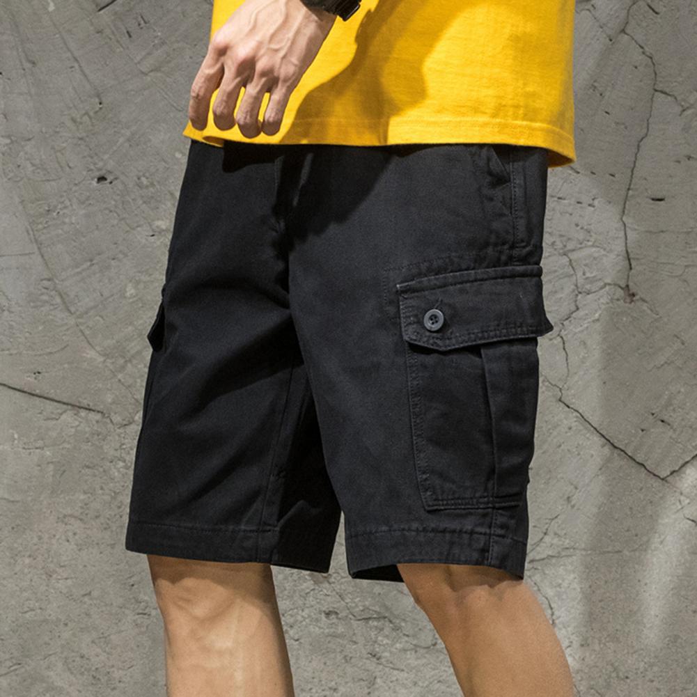 Multi Pockets Button Flying Summer Shorts Mid Rise Solid Color Straight Cargo Shorts Streetwear