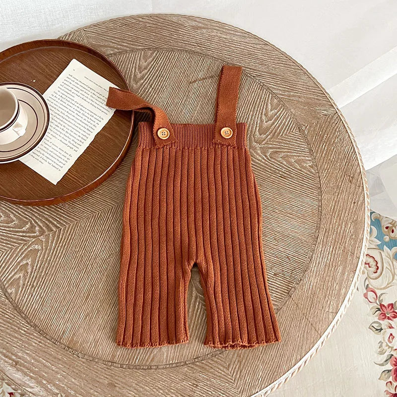 MILANCEL Baby Overalls Kids Knitted Solid Pants Versatile High Waist Pants