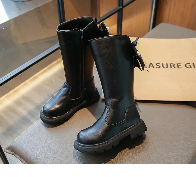 Knee Length Boots Children Shoes New 2025 Autumn Winter Fashion High Top Student Shoes Girls Princess Shoes with Bow Kids Boots