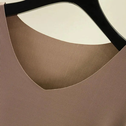 2 Pcs/Set Women T-shirt Pants Set Pleated Wide Leg V Neck Short Sleeves Loose Home wear Pullover Thin Summer Top Trousers Set