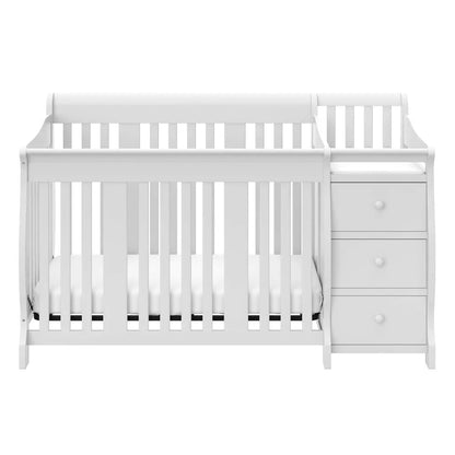 Portofino 5-in-1 Convertible Crib and Changer (White) – Changing-Table Combo with Drawer, Converts to Toddler Bed
