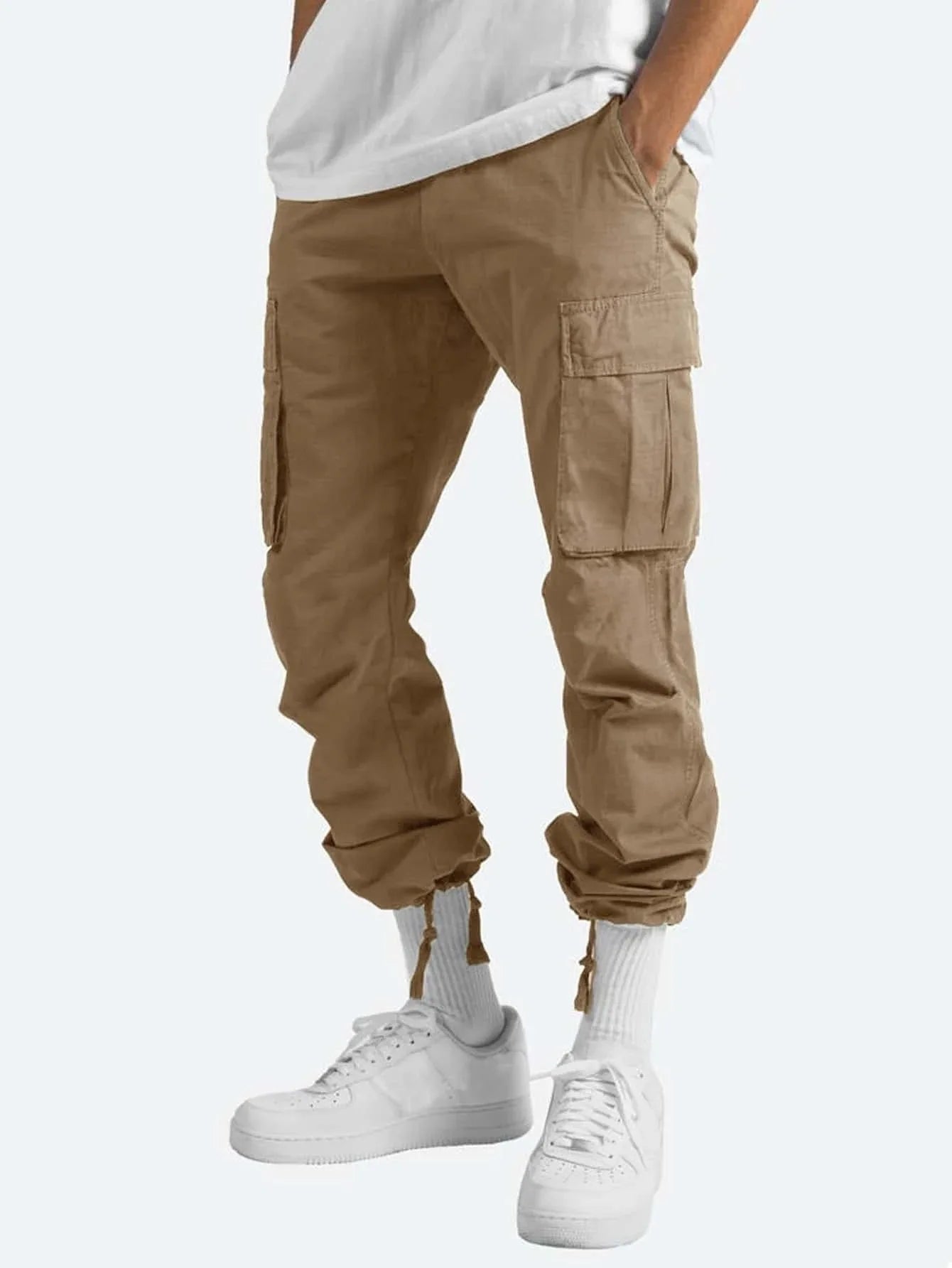 2026 new Men Spring Casual Trousers Solid Color Multi-Pocket Loose Straight Sports Fitness Pants Outdoor Cargo Pants Men