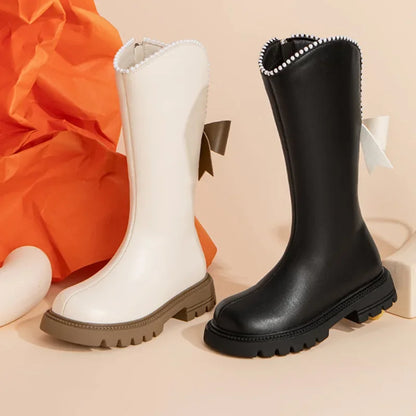 Long Boots for Girls and Children 2026 New Winter Long Leather Boots Princess Foreign Girls Plus Cashmere Shoes
