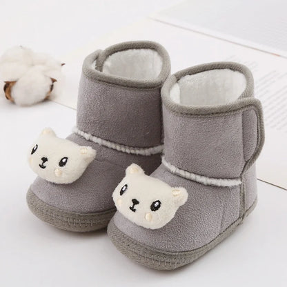 Baywell Cute Cartoon Animal Newborn Baby Boots Winter Plush Snow Booties for Boy Girl Soft Soled Comfortable Warming Shoes