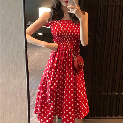 Women's Dresses 2026 Summer Fashion Loose None Sleeve Polka Dot Shoulder Plus Size Casual Dress Sexy Dress